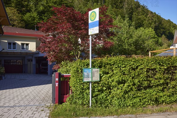 Bus stop in the centre of the 7321 bus route in the Geschwend district, Todtnau, Black Forest,