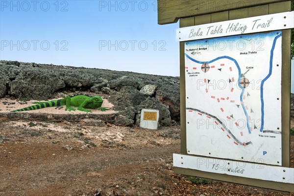 Sign with site plan overview map plan for hikers tourists at the beginning of Boka Tabla Hiking