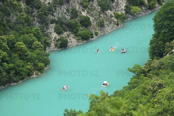 Boats on the Verdon, Gorges du Verdon, rocks, landscape, view from above, turquoise, water,