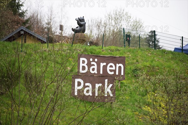 Bear Park sign in Bad Rippoldsau-Schapbach in the black forest, Germany, grizzly rescue station to