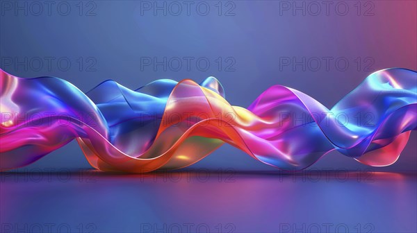 Colorful ribbons in a wave-like pattern with hues of blue, pink, purple, and orange on a gradient