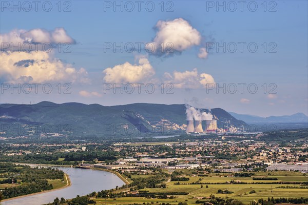 Cooling towers of the nuclear power plant in Cruas, in the Département Ardèche, in the