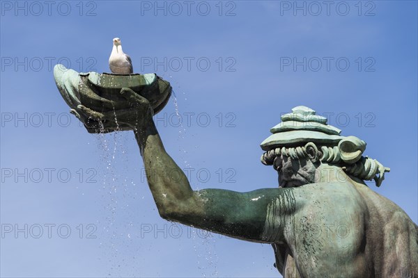 Bronze figure of Poseidon, god of the sea, by Carl Milles, fountain at Gotaplatsen, Gothenburg,
