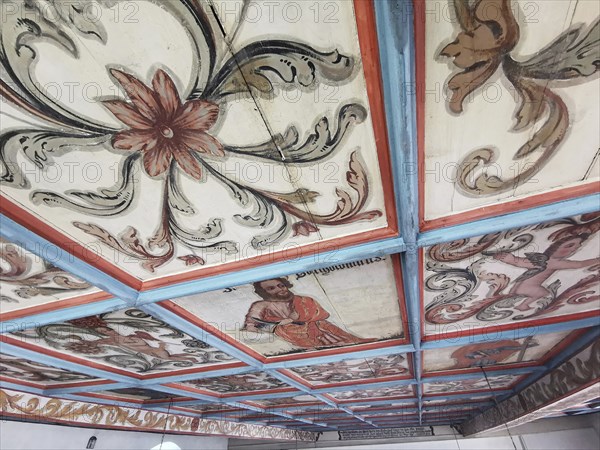Church ceiling, painting with biblical scenes, late Gothic St Vitus and St Michael's Church,