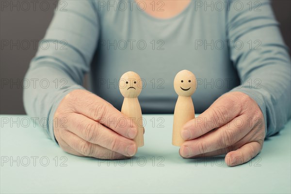 Mind with a sad and a happy face, mental health concept, positive and negative thinking, self