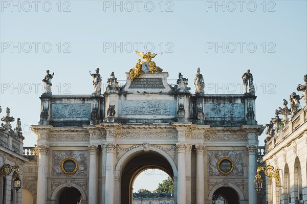 Triumphal arch, arc Here in the old town of Nancy, France, place Stanislas, departement Lorraine,