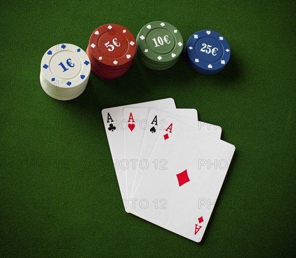 Poker concept with cards on green table