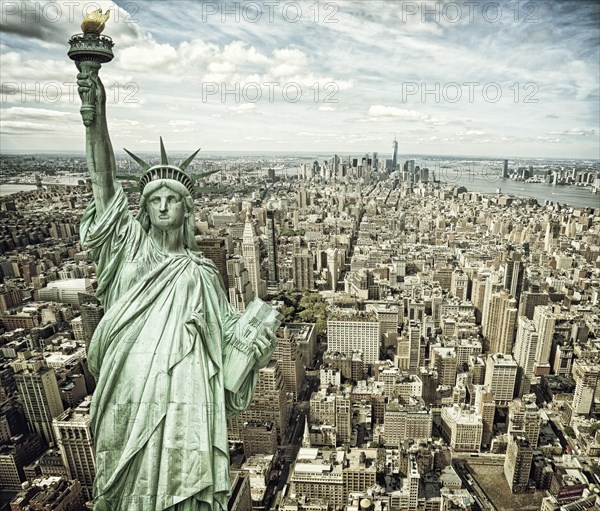 New York City, Cityscape view of Manhattan with Liberty Statue