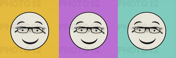 Head with a smiling face and eyeglasses, mental health concept, positive mindset, support and