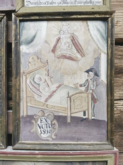 Votive pictures, votive tablets on the walls of the chapel of grace inside the church, pilgrimage