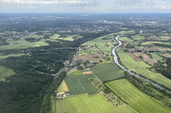 Aerial view of Ruhr valley bridge over Ruhr river, North Rhine-Westphalia, Germany, Europe