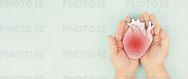 Heart attack, Myocarditis disease, inflammation of the muscle, thrombosis andcardiac stress, hands