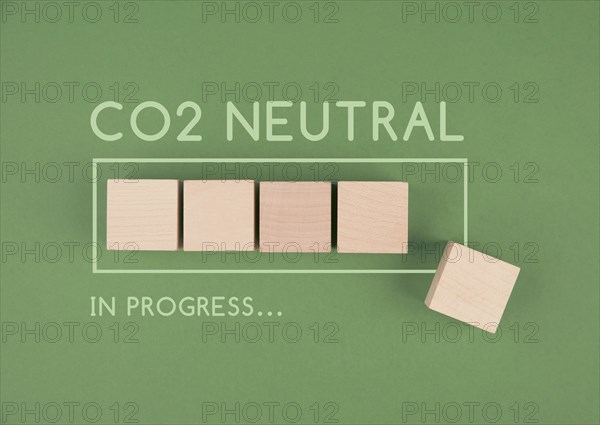 CO2 neutral in progress, loading bar for green energy, reduce carbon emission footprint,