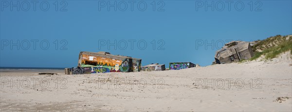 Ruin of a german bunker in Normandy, France from the Second World War, D-Day military invasion by