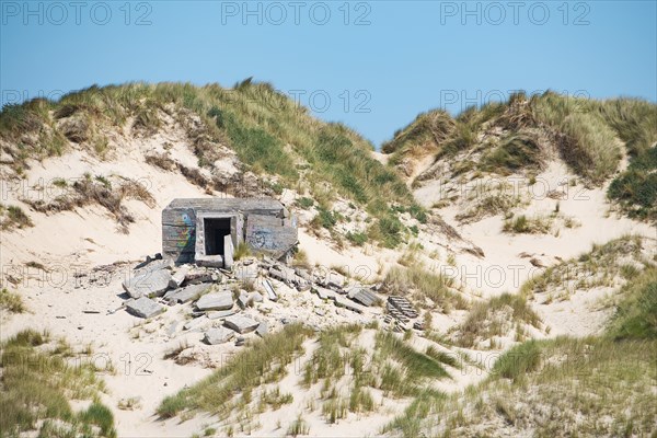 Ruin of a german bunker in Normandy, France from the Second World War, D-Day military invasion by