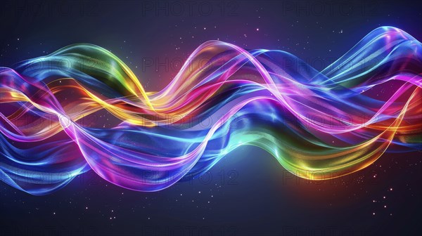 Vibrant multicolor waves flow seamlessly with a neon glow, creating a dynamic and futuristic