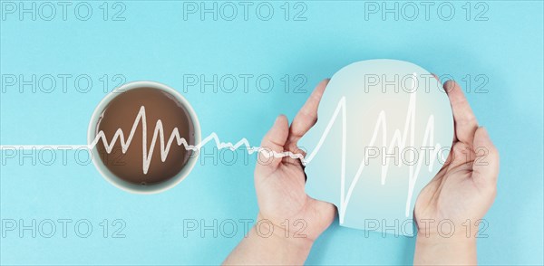 Cup of coffee in the morning, wake up, brainwaves goes up after the caffeine drink, take a break,