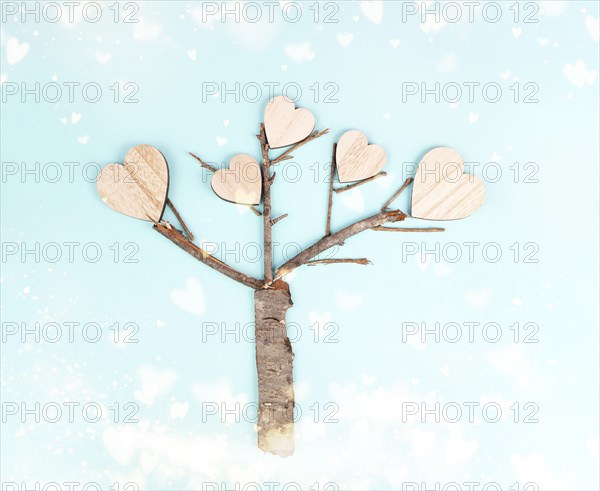 Tree with hearts, love and emotion concept, mothers day and valentine greeting card, positive