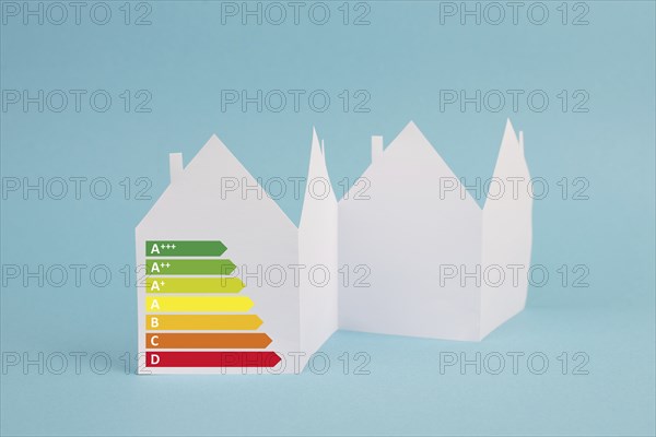 House with power consumption graphic, renewable substainable energy, solar electrcity, green co2