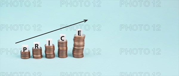 Inflation, recession and financial crash, euro cent coins, economic development and increasing