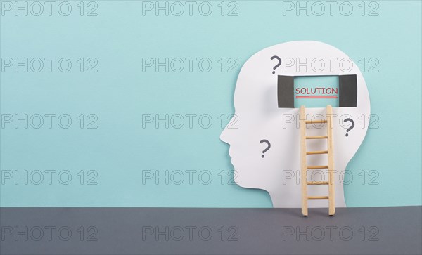 Mind full of question marks, open window to the brain to find solution, brainstorming for ideas,