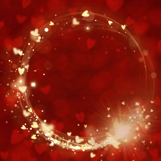 Red blurred heart background, valentines day, mothers day template with bokeh, magic light effect,