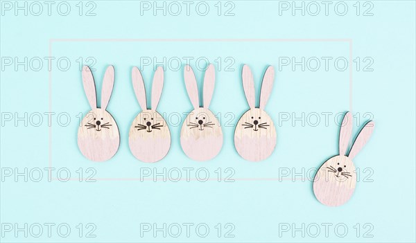 Cute easter bunny or rabbit in a row, loading bar for spring holiday, pastel color, minimal