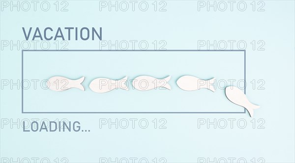 Vacation loading, progress bar with fish, planning a trip for the weekend, holiday and travel