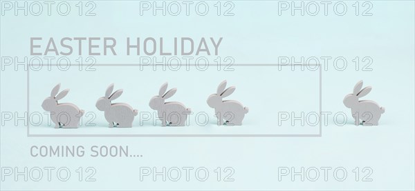 Cute easter bunny or rabbit in a row, loading bar for spring holiday, pastel color, minimal