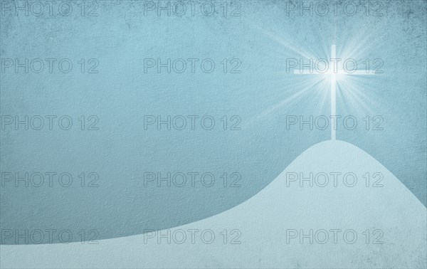 Cross on the mountain with sun light, belief, faith and spirituality, resurrection of Jesus Christ