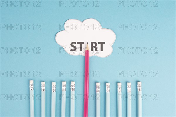 Pencil points to the cloud for start, progress in business and education, have a goal, begin