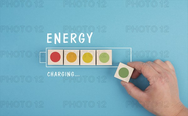 Battery charging, loading bar, gaining power, healthy lifestyle concept