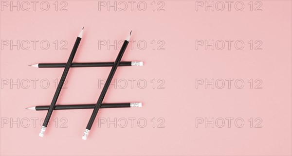 Hashtag made from pencils, social media communication, influencer and followers, viral content