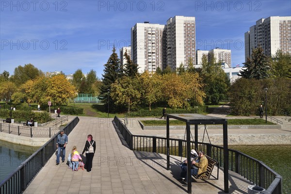 Moscow, Russia, 17 Sept. 2023. City landscape with Mikhailovsky pond in Zelenograd, Europe