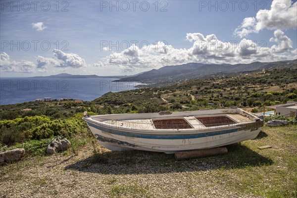 A great typical Greek landscape, the Mediterranean nature of Greece. Landscape shot of a bay with