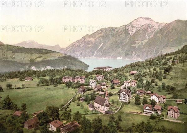 Morschach and Axenstein, Vierwaldstaettersee, Switzerland, Historical, digitally restored
