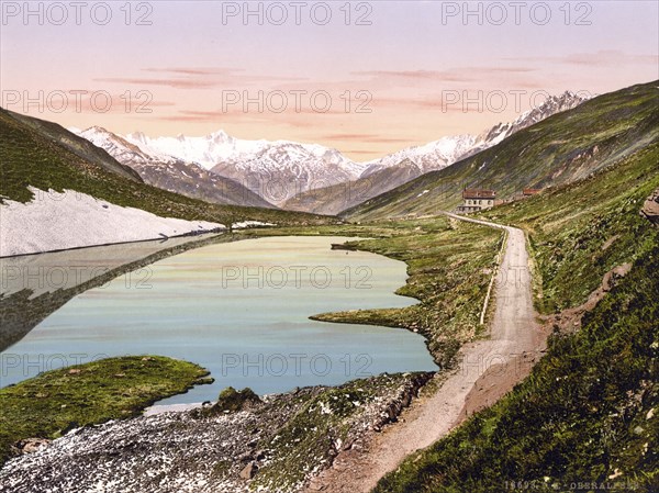 Oberalpsee, Vierwaldstaettersee, Switzerland, Historical, digitally restored reproduction from a