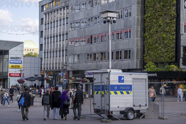 Police video surveillance at the Porschekanzel, in front of the Marktkirche in the city centre of