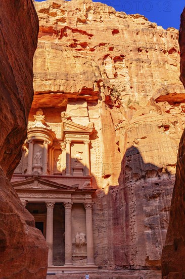View of the Treasury or Al-Khazneh from the Siq, Petra, Jordan, Asia