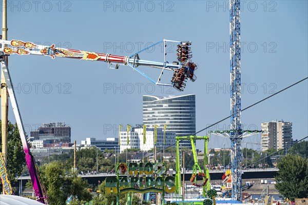 The Rhine Fair in Düsseldorf, in the Rhine meadows in the Oberkassel district, on the Rhine, North