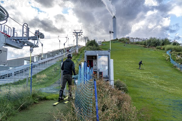 CopenHill, waste incineration plant and artificial ski slope, skiing with a view of the Oresund,