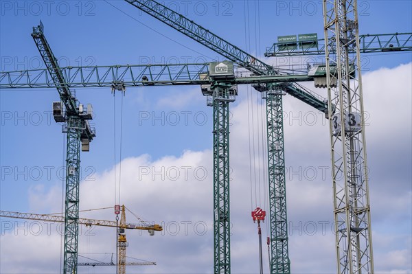 Construction sites in the east of Hafencity Hamburg, office building, new district on the Elbe, on