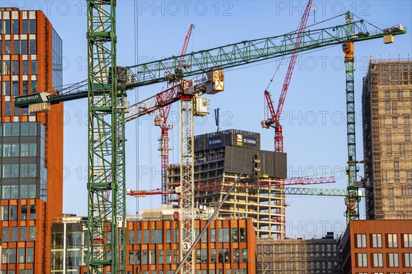 Construction sites in the east of Hafencity Hamburg, office building, Elbtower, new district on the