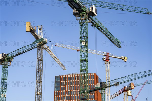 Construction sites in the east of Hafencity Hamburg, office building, new district on the Elbe, on
