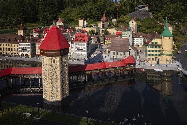 Miniland Lucerne with Chapel Bridge, Switzerland, LEGOLAND theme park, Germany, Günzburg, Bavaria,