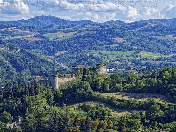 The Fortezza di Castrocaro Terme fortress overlooking the town of Castrocaro Terme in the Apennines