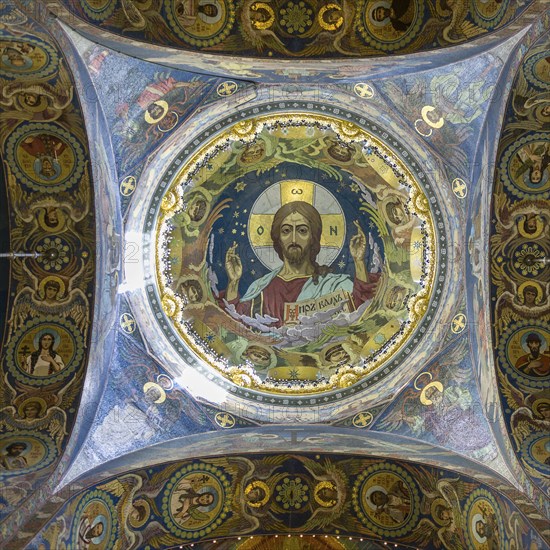 Fresco representing Jesus and the Saints in the Church of the Savior of the spilled Blood in Saint