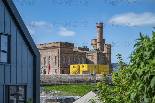 Inverness Castle with construction area in front, Inverness, Scotland, United Kingdom, Europe