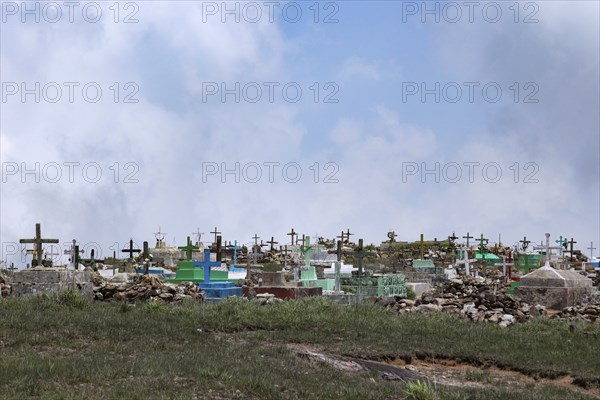 A view of Crosses above graves at a cemetery in a village near Sohra in Meghalaya, India on 19