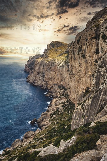 Sunset at Cap Formentor, sea coast, Port de Pollenca, Serra de Tramuntana, Majorca, Balearic